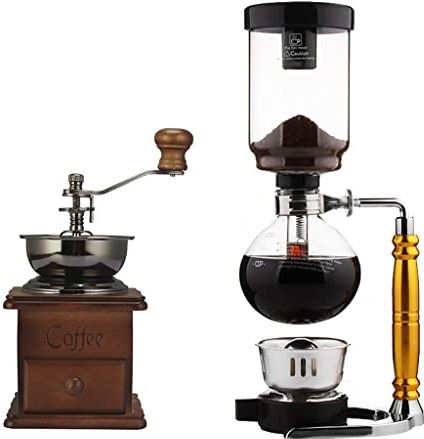 THGJACH Syphon/Siphon koffiezetapparaat 5 kopjes, glazen tafelblad sifon koffiezetapparaat en handmatige koffiemolen voor het zetten van koffie (Color : B, Size : 13 * 37cm)