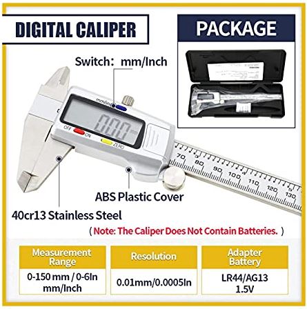 XWJSKJ Digitale remklauw/micrometer Meetgereedschap, 6-inch / 150 mm roestvrij staal Vernier remklauw, met groot LCD-scherm, inch/metrische conversie (Color : Box Digital Caliper)