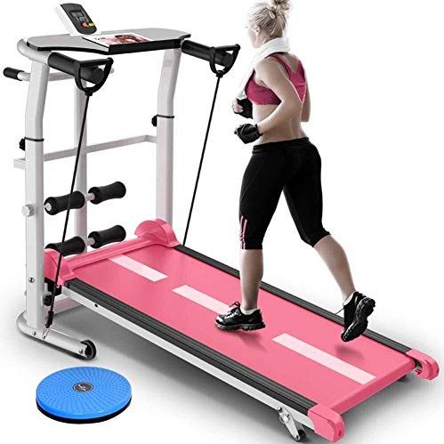 DFJU Mini opvouwbare loopband dempen fitnessapparatuur brede loopband loopband 3 in 1 draaiende taille machine 150 kg lager, kleur: grijs (roze)