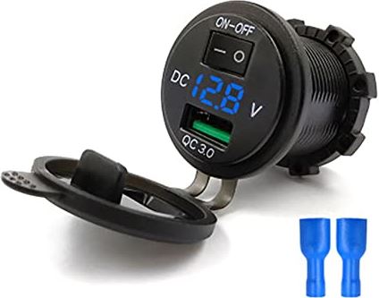 CiQ000 Slimme energiemonitor voor thuis Qc3.0 Snelle lading energiebesparende tijdbesparende spanningsmeter Voltmeter display, autolader met slim aan/uit waterdicht Elektriciteits meter (Color : Blue)