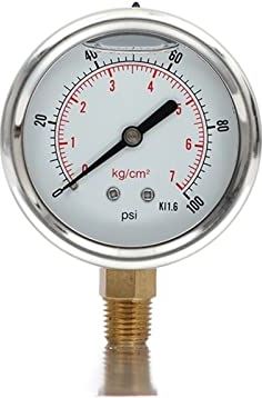 XWJSKJ Olie-gevulde manometer schokbestendige manometer roestvrijstalen manometer oliedrukmeter (Color : Silver, Size : 0~1.6)