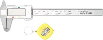 HUACHEN-CHAO 100/150 mm 4/6 inch Lcd Digitale elektronische koolstofvezel Vernier Caliper Gauge Micrometer Meetgereedschap 1M Meetlint (Color : Silver 150 tape)