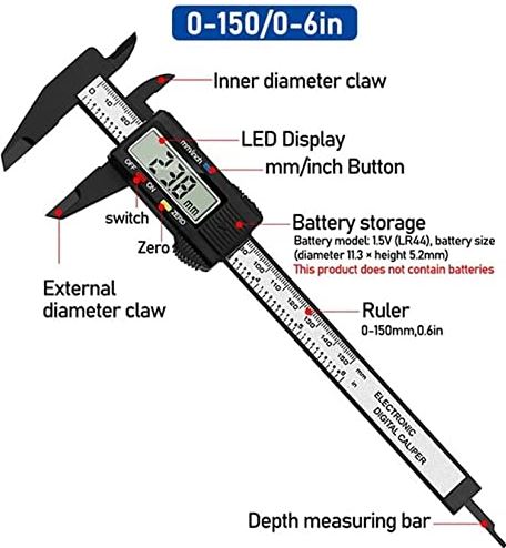 XWJSKJ Digitale Vernier Remklauw 100 mm 150 mm Lcd Elektronische koolstofvezel hoogtemeter Micrometer Meetgereedschap Houtbewerkingsgereedschap (Color : Plastic Black 150mm)