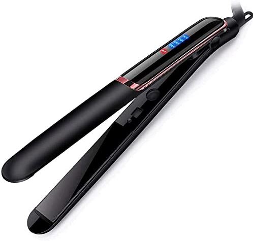 UUIINMNNM Hair Straightener and Curler 2 in 1 Digital Display Ionic Anti-Static Tourmaline Ceramic Flat Iron Straightening and Curling Iron with Adjustable Temperature (Color : Black)
