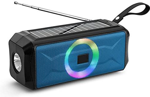 Sogagaa Solar Bluetooth-luidspreker met zaklantaarn, buitensport Draagbare FM-radio, Bluetooth 5.0 Geen LAG-luidspreker met kleurrijke ritme-verlichting,Blauw