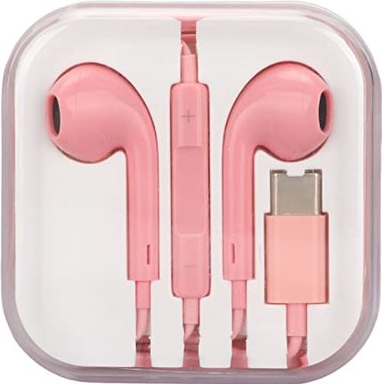 Tenpac USB C-hoofdtelefoon/Type C-oortelefoon, In-ear Bekabeld Type C-oortelefoon met Microfoon en Volumeregeling Stereo Ruisonderdrukkende Oordopjes Headset voor Werk Studeren Fitness Klimrit(roze)