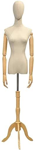LYSGST Mannequin Body Mannequin Torso Dress Form Female Mannequin Body with Tripod and Wooden Arms for Clothing Dress Jewelry Display