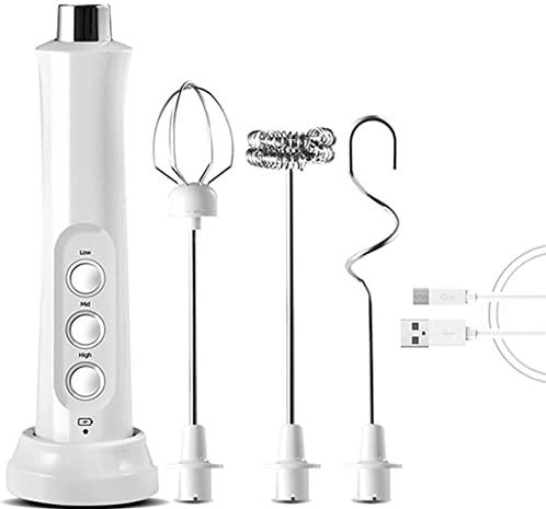 Jesnoe Electric Foamer Mixer Whisk Beater Stirrer 3-Speeds Coffee Milk Drink Frother USB Rechargeable Handheld Blender Whisk-A