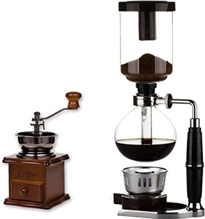 THGJACH Syphon/Siphon koffiezetapparaat 5 kopjes, glazen tafelblad sifon koffiezetapparaat en handmatige koffiemolen voor het zetten van koffie (Color : A, Size : 13 * 37cm)