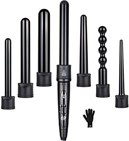 AZOPINBRE 6 in 1 9-32mm Interchangeable Professional Ceramic Hair Curler Rotating Curling Iron Wand Wand Curlers Hair Care Styling Tools