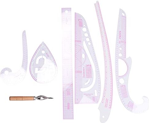 acrosser 7Pcs/Set Ruler Tailor Measuring Kit Clear Sewing Drawing Ruler Yardstick Sleeve Arm French Curve Set Cutting Ruler Paddle Wheel
