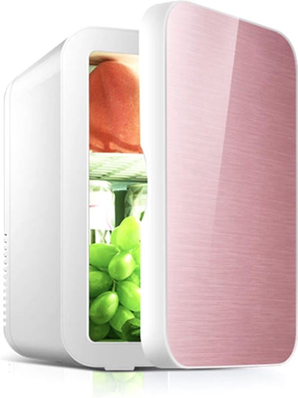 Labirent Luxe Mini Koelkast - 8 Liter - Roze Glazen Deur - Labirent® - Mini Beauty Fridge - (Skincare, Medicijnen, Eten, Drinken) Modern wit, roze