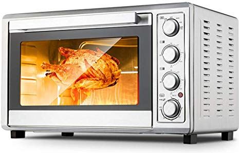 MXXHFC Zilveren mini-oven van 65 l met instelbare temperatuur van 60-250 ? en timer van 60 minuten Multifunctionele heteluchtcirculatie/roterende braadvork/ontdooien fermentatie/bakken Elektrische ov