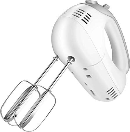 UUIINMNNM 200W Hand Mixer 5-Speed Electric Hand Mixer with Turbo Handheld Kitchen Mixer Includes Beaters Dough Hooks and Storage Bracket (White)