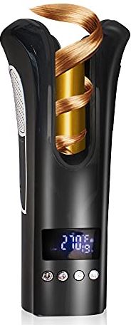 AZOPINBRE Haar Kruller USB Oplaadbare draadloze automatische curler met Lcd Display Verstelbare temperatuurinstellingProfessionele haarwagers for lang en kort haarblack (Color : Black)