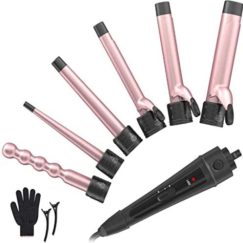 Lincheer 6-in-1 Curling Iron Professional Curling Wand Set Instant Heat Up Hair Curler with 6 Interchangeable Ceramic Barrels