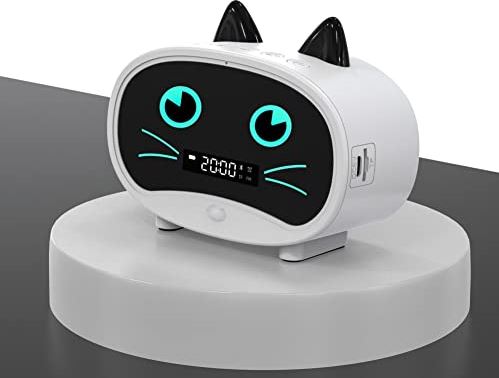 YOUANG Wireless Alarm Clock Radio with Bluetooth Cat Ears Speaker, Built-in 1000mAh Battery Operated, Dual Alarm, FM Radio Speakers for Heavy Sleepers Home Bedroom Kitchen Office Kids