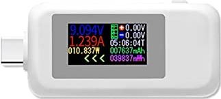 LMMY2022 USB Voltmeterameter 10 in 1 Dc Type -C usb Tester Huidige 4-30V Voltage Meter Timing Ammeter Digitale Monitor Cut-Off Power Indicator Bank Charger (Color : 1902C White)