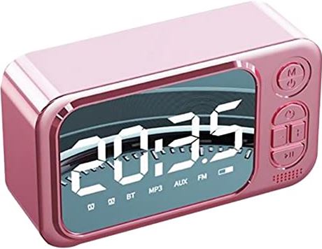 Popcornon Alarm Clock Speaker Outdoor Portable Portable Card Speaker Desktop Clock Speaker(Pink)