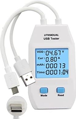 LMMY2022 USB Voltmeterameter USB Tester Digital Voltmeter Ampèremeter Voltage Current Amperemeters Capaciteit Meter Doctor for Mobilephone Tablet Vermogen. (Color : UT658DUAL)