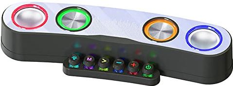 CUTEY Draadloze computerluidspreker, oplaadbare Bluetooth-luidspreker, met RGB-dynamische verlichting, 2.0 kanaal, voor monitoren, desktops, laptops, ingebouwde 2400 mAh voeding
