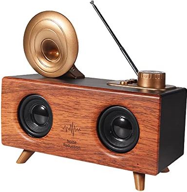 CUTEY Draadloze oplaadbare Bluetooth -luidspreker, rustieke retro houten korrelradio met 1800 mAh grote capaciteit batterij voor thuis, kantoordecoratie, uniek geschenk