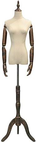 LYSGST Female Mannequin Torso Body Dress Form with Tripod Stand and Wood Arms for Clothing Dress Jewelry Display, 2 Sizes (Color : Beige, Size : M) (Beige Medium)