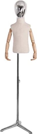 LYSGST Child Mannequin Torso Body, Shop Window Dress Form Busts with Head for Clothing Display, Stable Tripod Stand Base Height Adjustable, 2 Styles (Color : Silver, Size : Large-A) (Silver Medium)
