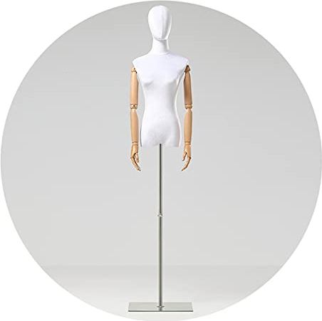 LYSGST Female Mannequin Torso Body, Clothing Display Shelf Height Adjustable, Half Body Woman Dress Form with Head Wooden Arms, Metal Stand Base, 2 Colors (Color : White, Size : Small) (White Medium)