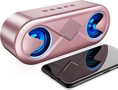 FIFAYYUIO Draagbare Bluetooth 5.0-luidspreker, draadloze 4D-stereogeluidsluidspreker Outdoor dubbele subwoofer, luidsprekers ondersteunen TF-kaart/USB-drive/AUX-speler,Roze