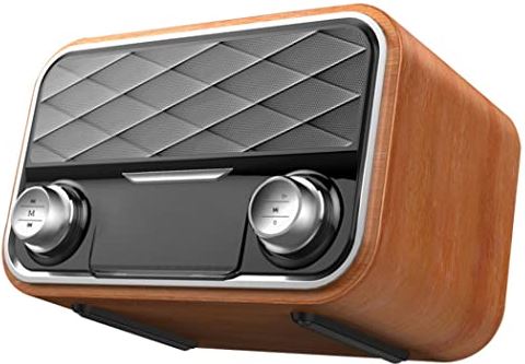 FIFAYYUIO Creatieve bluetooth-luidspreker, houten retro-luidspreker, radioklokweergave draagbare dubbele luidspreker, Home Audio-subwoofer ondersteunt TF-kaart,A