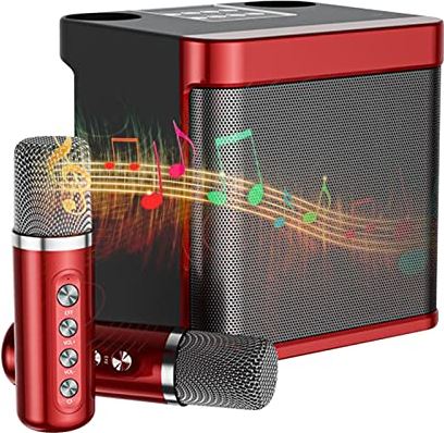 RUMUI Draadloze karaoke-machine - karaoke-apparaat met draadloze microfoon, zanguitrusting voor thuis, ingebouwde oplaadbare batterij, dubbele draadloze microfoon