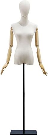 LYSGST Female Mannequin Torso Body, Dress Form Busts with Cloth Head and Wooden Arms, Dummy Model for Clothing Suit Display, Detachable, 3 Colors