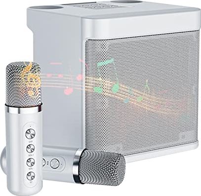 libelyef Draadloze karaoke-luidspreker, karaoke-systeem met 2 microfoons, familiefeest, zangartefact, grappige spraakveranderingsfunctie, 2 draadloze microfoons