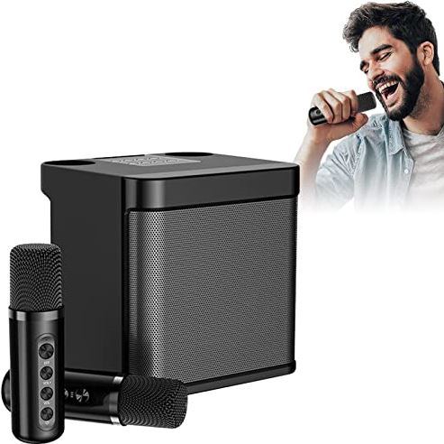 ,a Draadloze karaoke-luidspreker, karaoke-apparaat met draadloze microfoon, zanguitrusting voor thuis, ingebouwde oplaadbare batterij, dubbele draadloze microfoon
