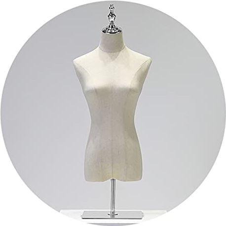 LYSGST Female Mannequin Torso Body, Half Body Clothing Store Dummy Model Display Stand, Dress Form Sewing Design Hanger, Linen Cover Metal Base, 2 Sizes