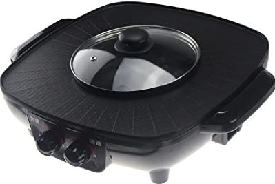 YNB 2 in 1 Elektrische Grill En Hot Pot 1600W Teppanyaki Grill Dual Temp Control Rookloze BBQ Geïntegreerde Fornuis Pan Voor Thuis Koken,zwart