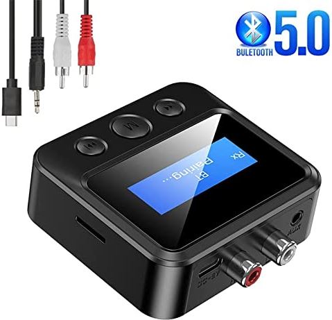 QINQING Bluetooth 5.0 Audio -zenderontvanger LCD Weergave RCA 3. 5 mm Aux USB Stereo draadloze adapter geschikt for auto Pc -tv Hoofdtelefoon (Bluetooth Standard : Bluetooth v5.0)