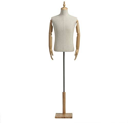 LYSGST Male Mannequin Busts Torso Body Dress Form Manikin with Plastic Arms Stand Dummy Model Clothing Display, 2 Sizes (Color : Wood, Size : L) (Wood Large)