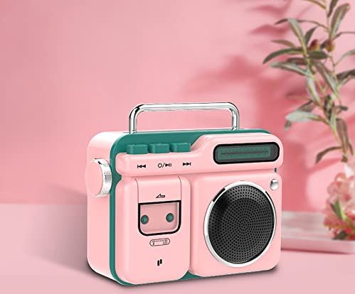 FIFAYYUIO Draadloze bluetooth-luidspreker, retro-mode radio-vormige luidspreker, hifi mini draagbare bluetooth-luidspreker muziek afspelen, ideaal cadeau voor familieleden,Roze