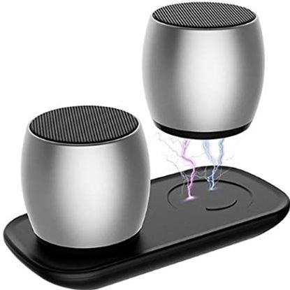 FIFAYYUIO Bluetooth dubbele luidsprekers, TWS-systeemkolom Draagbare mini-metalen luidspreker, 3D-stereocomputer-subwooferluidspreker, mp3-speler voor Home Audio-subwoofer,Zilver