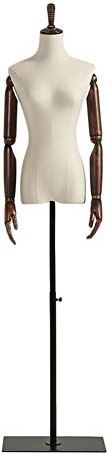 LYSGST Female Mannequin Torso Body Dress Form with Wooden Arms Metal Stand for Clothing Jewelry Display Adjustable Height (Color : Beige, Size : S) (Beige Medium)