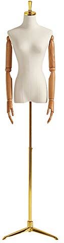 LYSGST Female Mannequin Torso Body Dress Form with Conical Cover Wooden Detachable Arms Tripod Stand Adjustable Height (Color : Silver, Size : S) (Gold Medium)