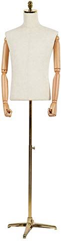 LYSGST Male Mannequin Torso Body Busts Manikin Model with Adjustable Tripod Stand and Wooden Arms for Clothing Display (Color : B, Size : L) (C Small)
