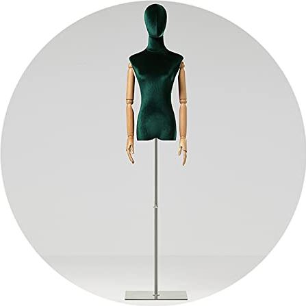 LYSGST Female Mannequin Torso Body, Clothing Display Shelf Height Adjustable, Half Body Woman Dress Form with Head Wooden Arms, Metal Stand Base, 2 Colors (Color : White, Size : Small) (Green Small)