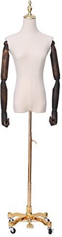 LYSGST Female Mannequin Torso Body Dress Form Bust with Golden Universal Casters and Wooden Arms for Clothing Jewelry Display