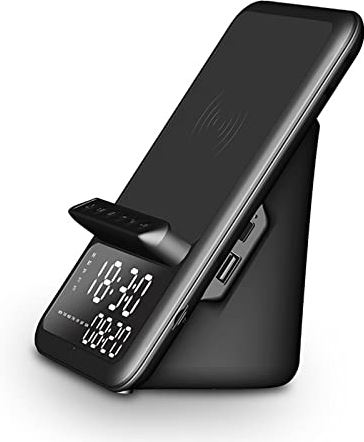 Sogagaa Klok Bluetooth-luidspreker Mobiele Telefoon Draadloos opladen, Bluetooth 5.1 Wireless Speaker, Digital Display, One-Key Hands-Free Call, 1200mAh batterij,zwart