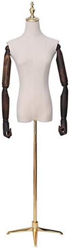 LYSGST Female Mannequin Torso Body with Golden Tripod Stand and Solid Wood Arms Adjustable Dress Form for Clothing Jewelry Display