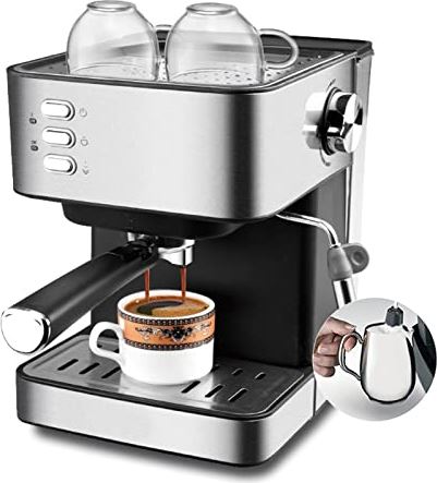 CHUANGRUN Espressomachine met 15 bar pomp, halfautomatisch koffiezetapparaat, met stoomstaaf, handmatige melkopschuimer, met 1,6 l waterreservoir