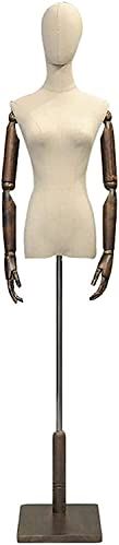 ROSG Mannequin Torso Body Torso Body Dress Form with Wooden Arms and Head for Clothing Dress Jewelry Display Stand, Professional Female Mannequin